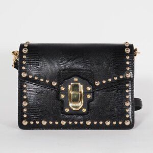 Dolce & Gabbana Black Medium Lucia Shoulder Bag Gold Studded Leather